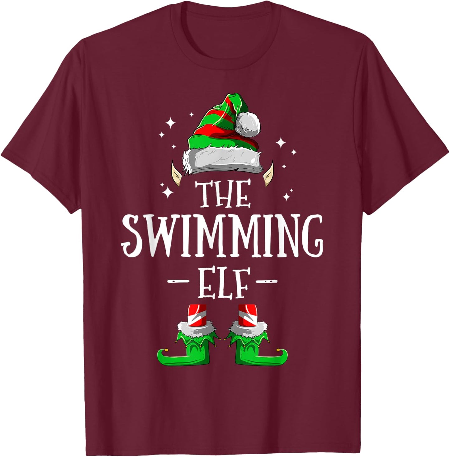 The Swimming Elf Matching Family Group Christmas Pajama T-Shirt - T-Shirt | Maroon