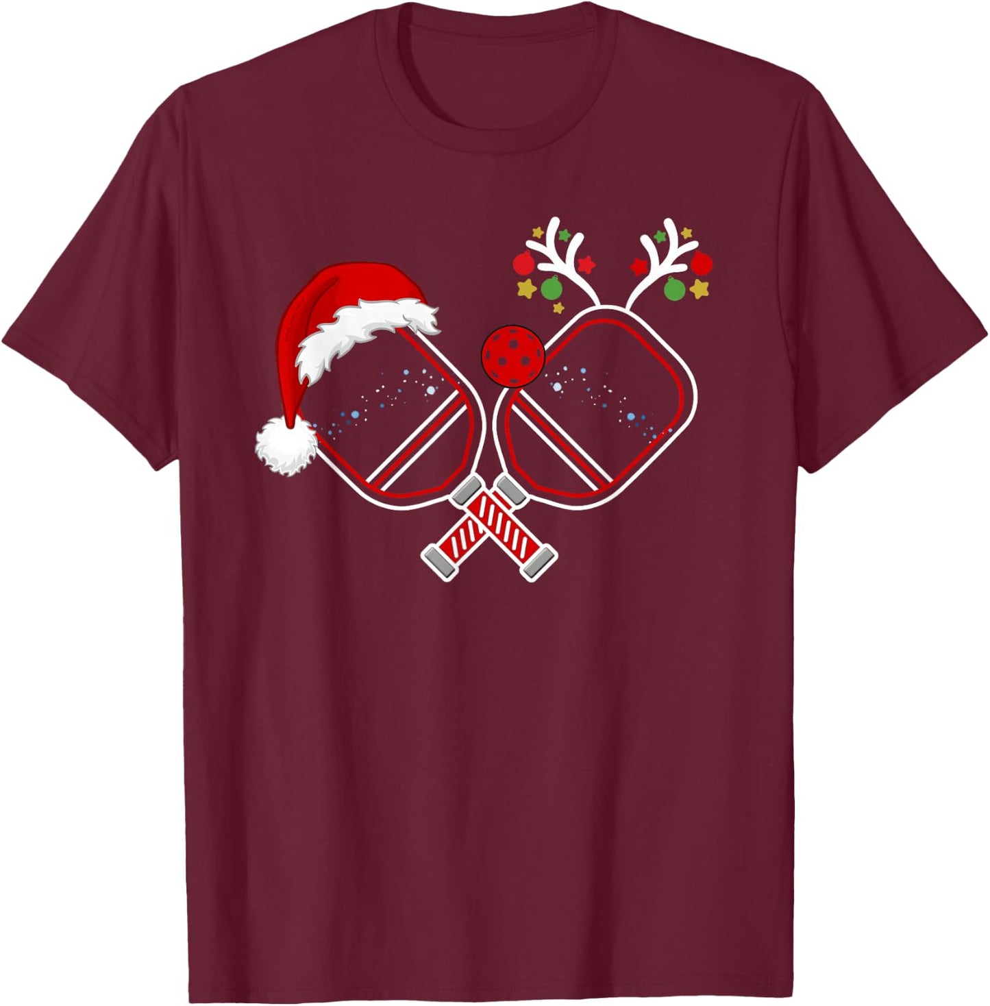 Pickleball Christmas Santa Hat Reindeer Christmas Pickleball T-Shirt - T-Shirt | Maroon