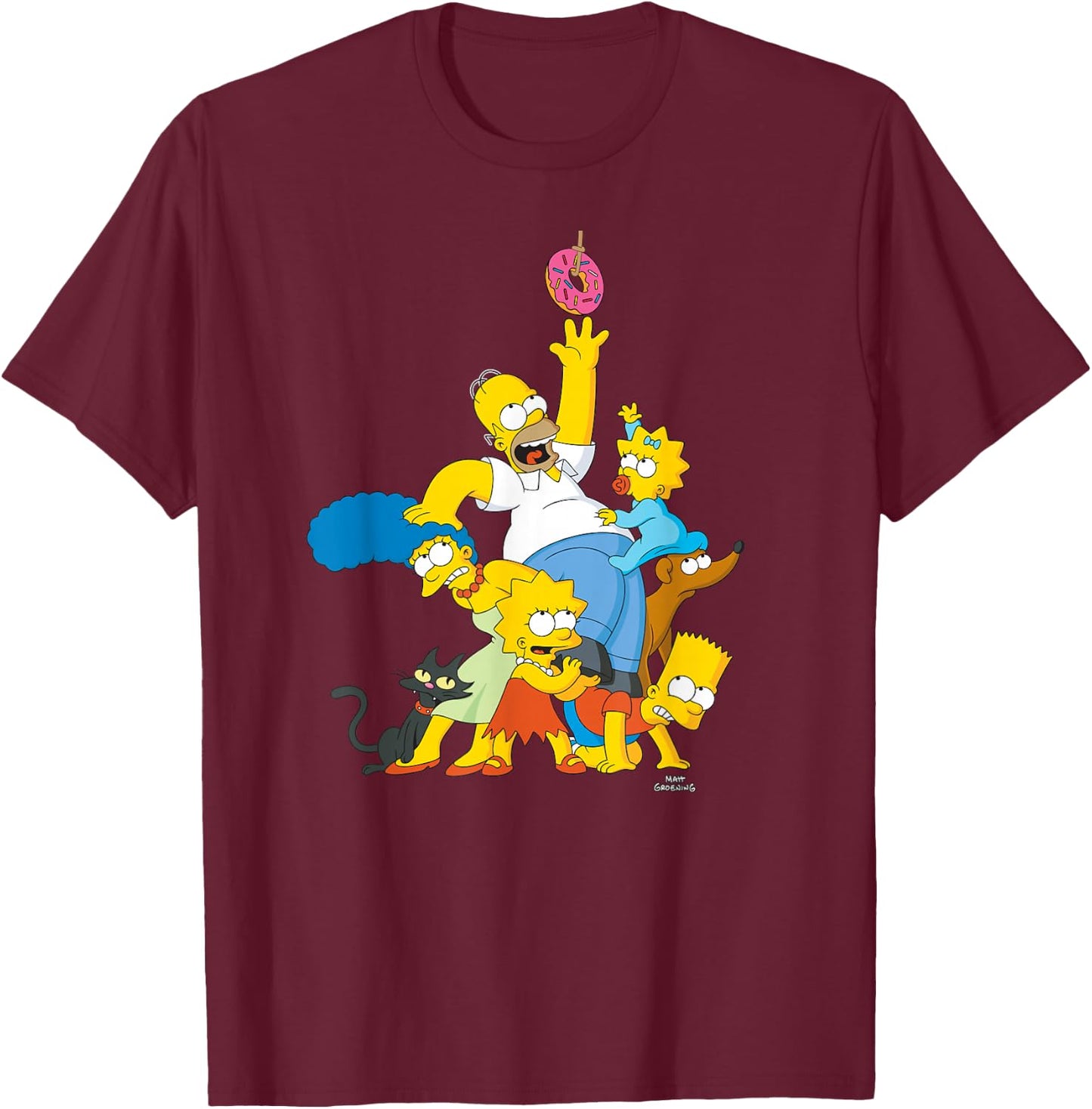 The Simpsons Family Donut Reach , black T-Shirt - T-Shirt | Maroon