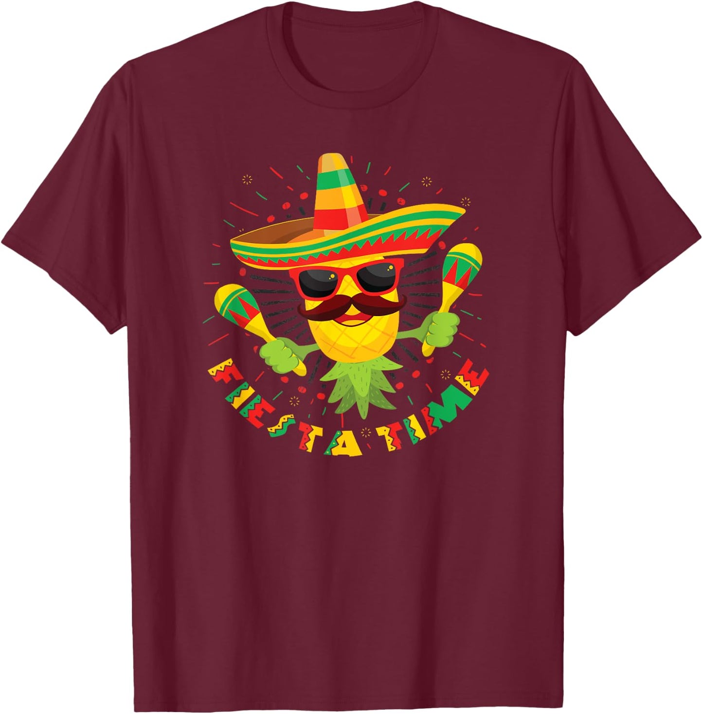 Swingers Upside Down Pineapple Cinco De Mayo Fiesta Time T-Shirt - T-Shirt | Maroon