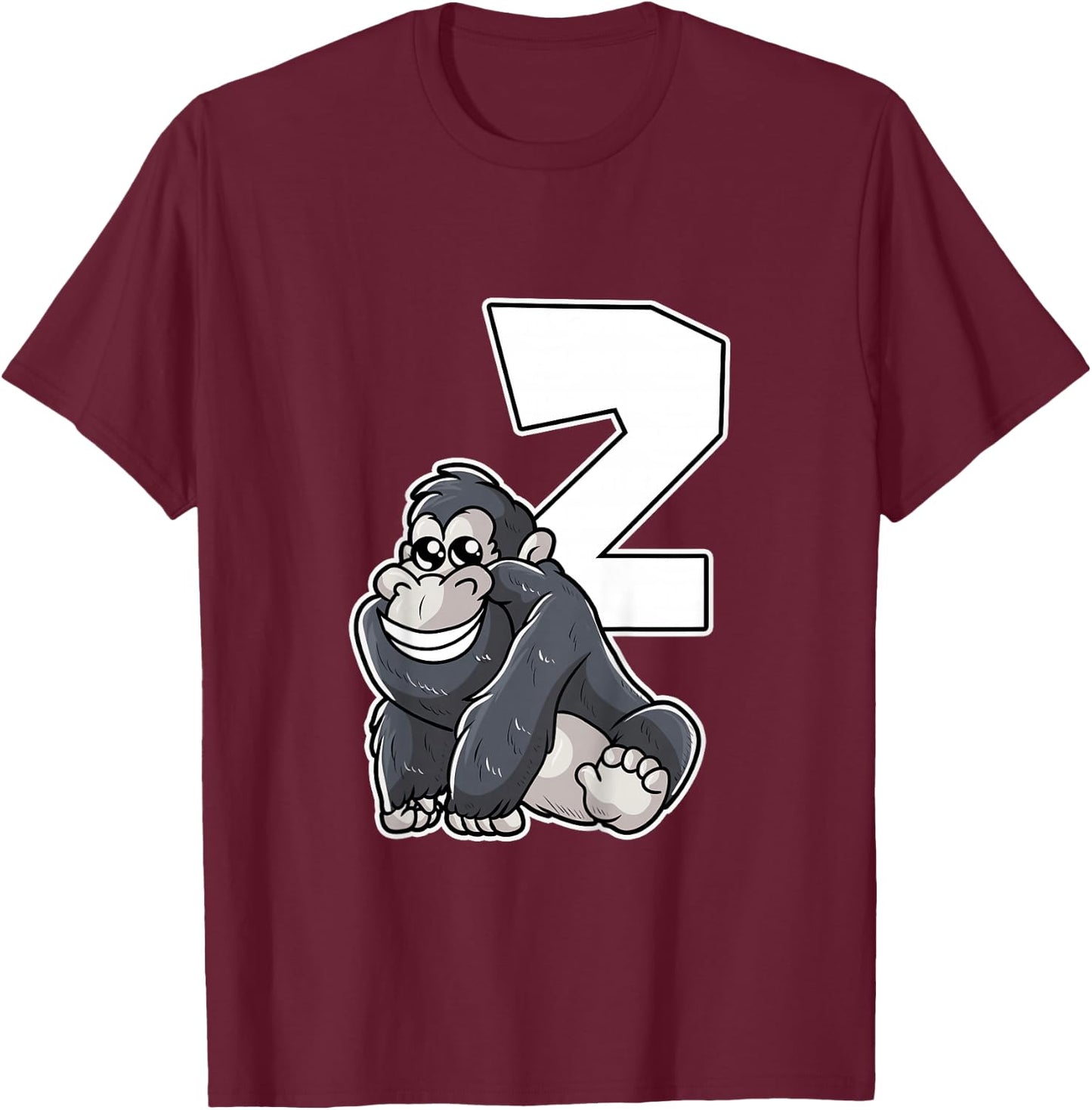 2nd Birthday Monkey 2 Year Old Gorilla T-Shirt - T-Shirt | Maroon