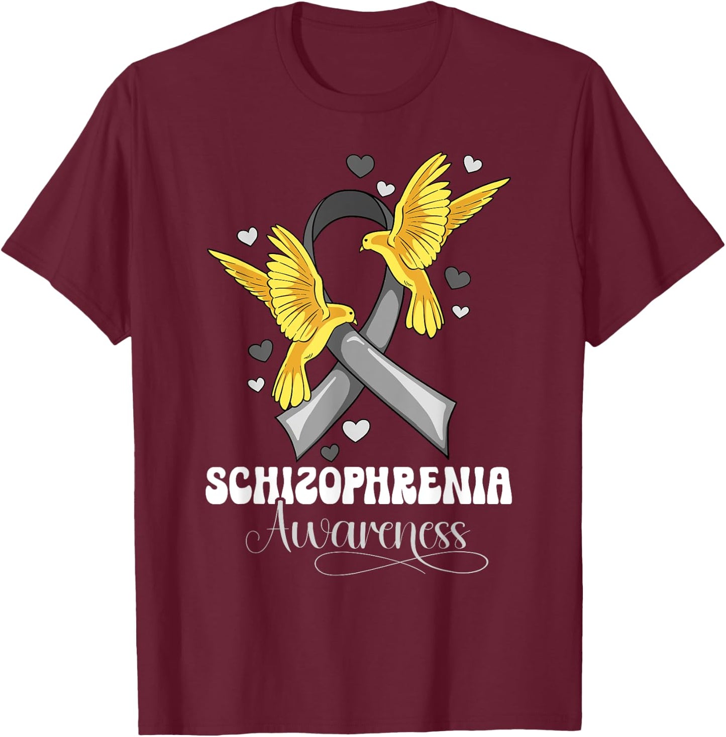 Schizophrenia Awareness - Kids' Black Modern Letter Print Short Sleeve T-Shirt - T-Shirt | Maroon