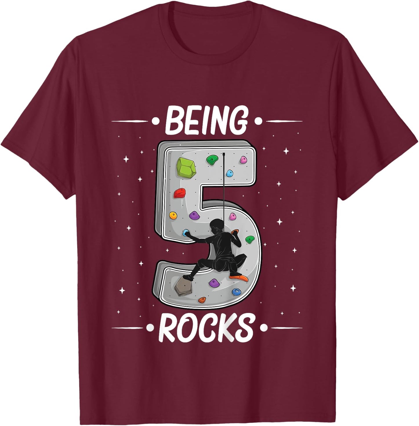 5 year old rock climbing 5th birthday Adventures Climber T-Shirt - T-Shirt | Maroon