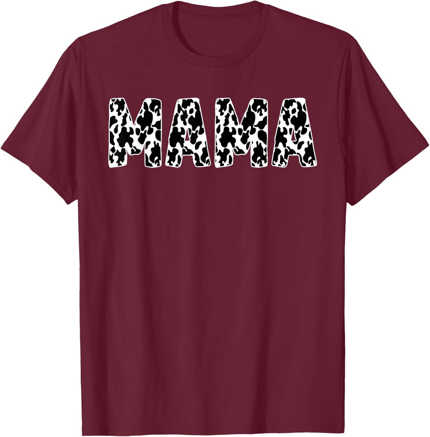 Cool Mama Cow Print Black White Animal Cow Lover T-Shirt - T-Shirt | Maroon