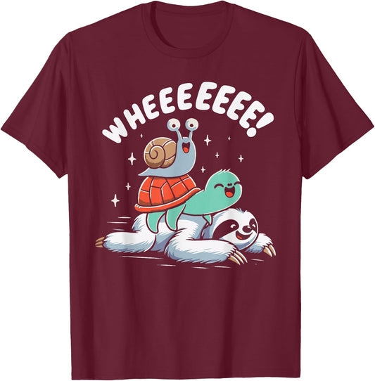 Sloth Snail Turtle Wheeee! Funny Slow Animals T-Shirt - T-Shirt | Maroon