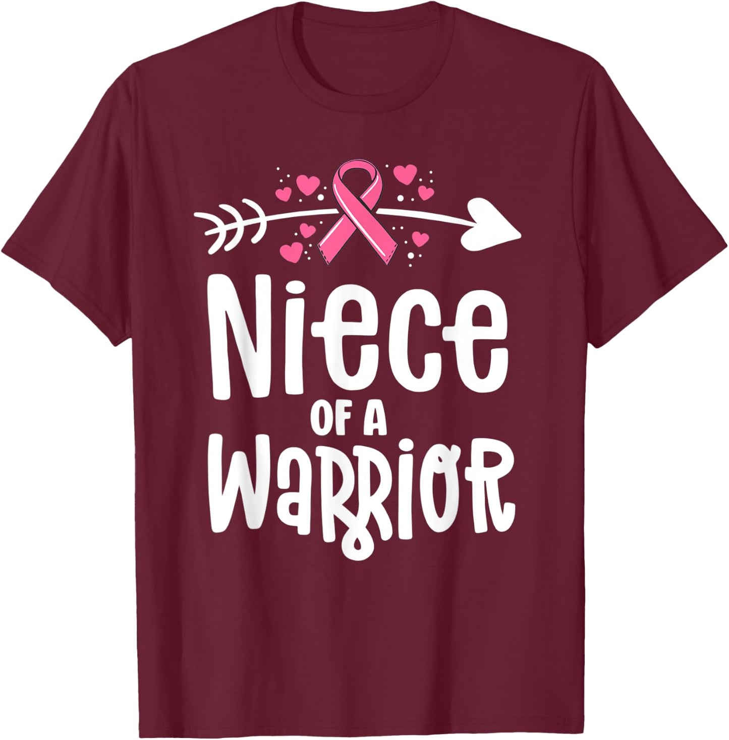 Niece Of A Warrior Family Breast Cancer Shirts Pink Ribbon T-Shirt - T-Shirt | Maroon