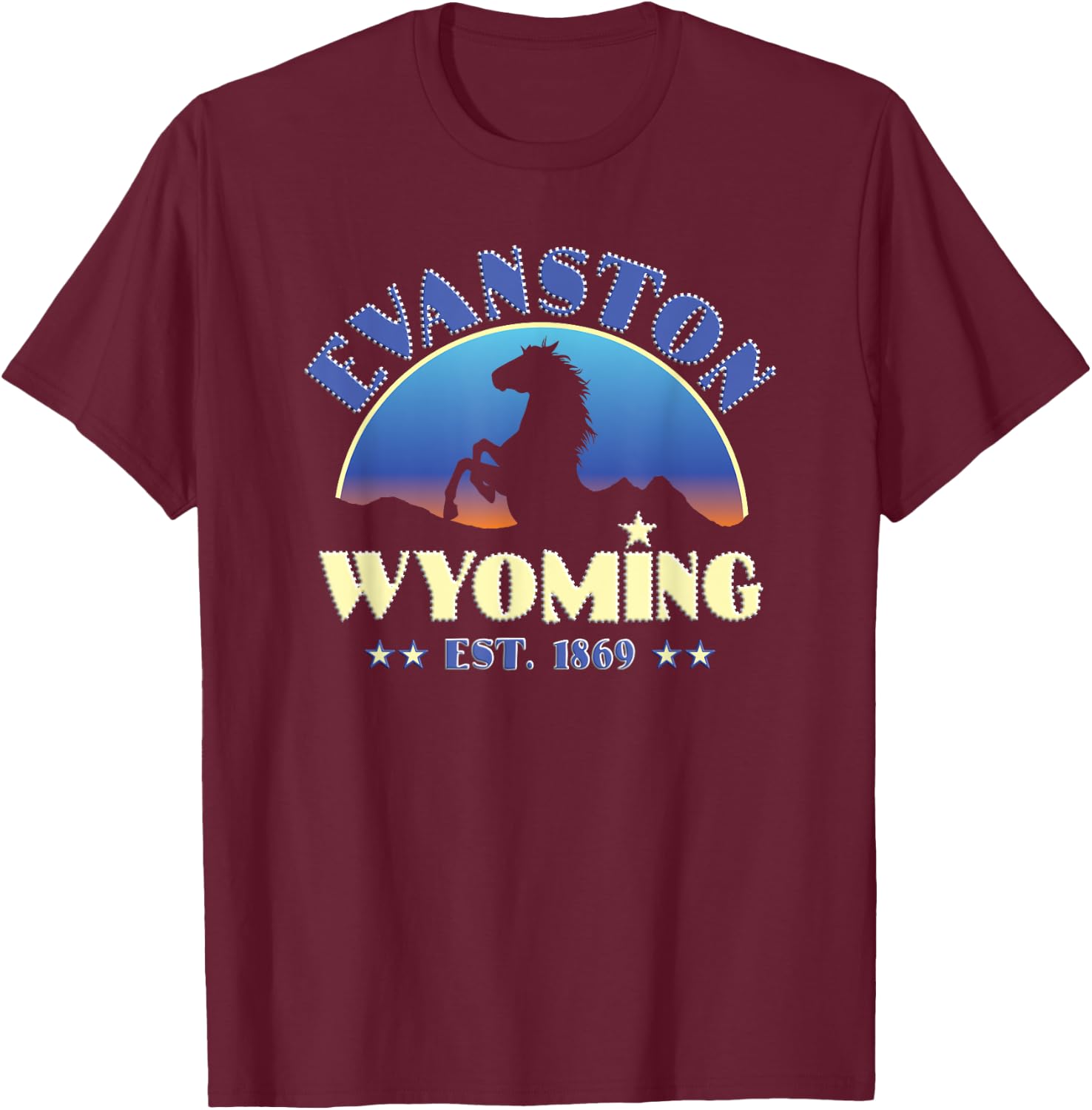 Evanston Wyoming WY Wild Horse T-Shirt - T-Shirt | Maroon