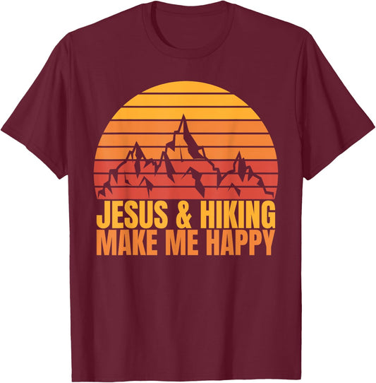 Jesus and Hiking Make Me Happy Fun for Hikers T-Shirt - T-Shirt | Maroon