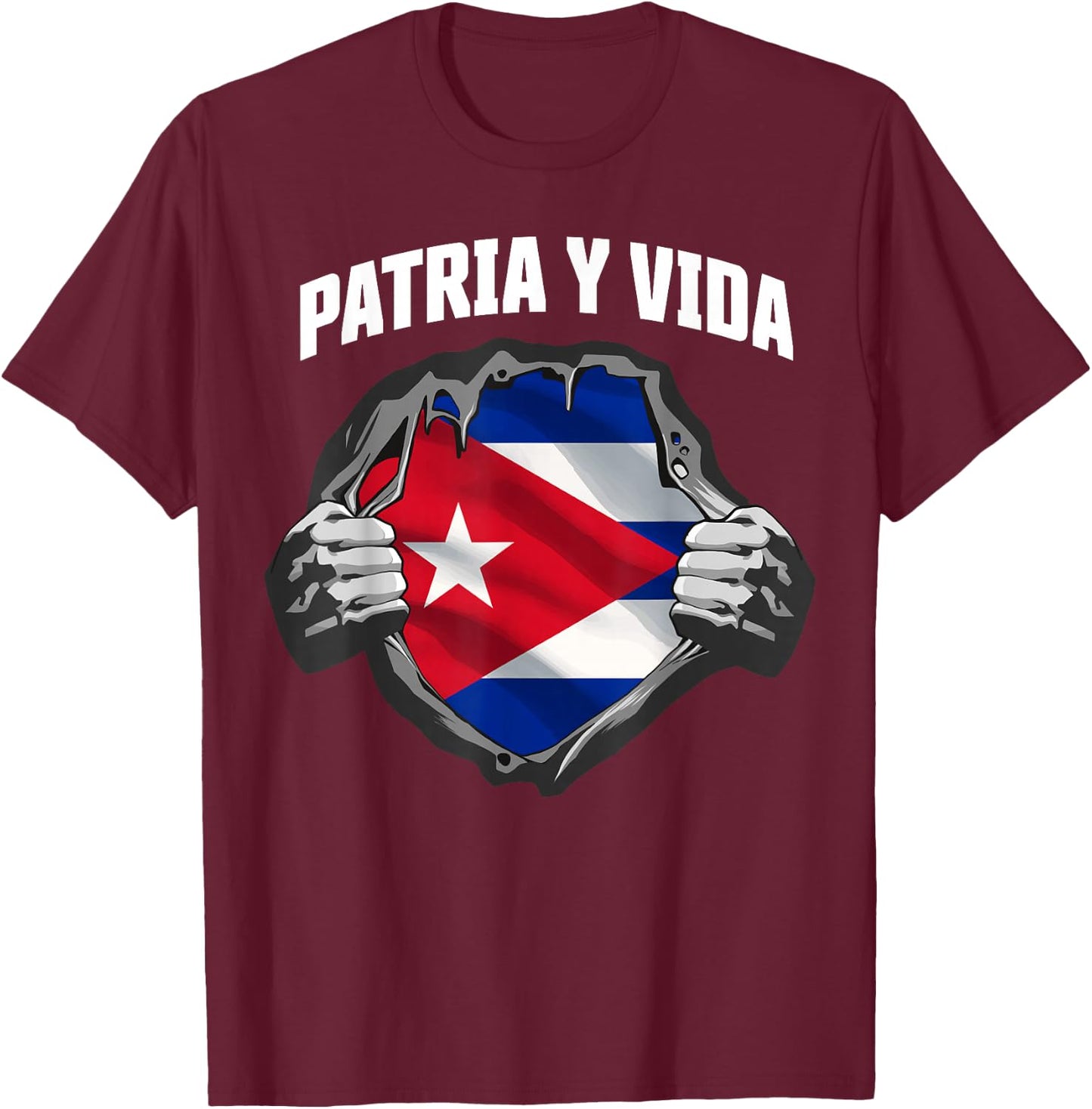 Patria Y Vida SOS Cuba Flag Free Cuba T-Shirt - T-Shirt | Maroon