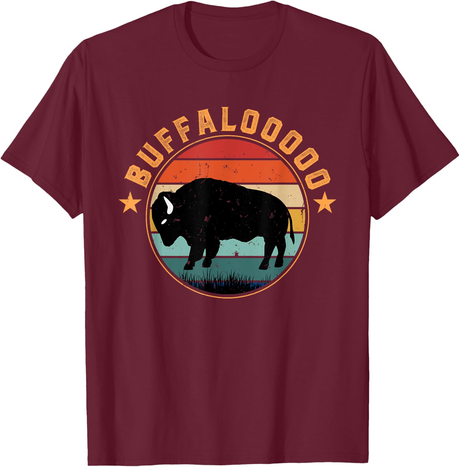 Lucky Buffalo Buffalooooo Retro Sunset Lucky Slot Machine T-Shirt - T-Shirt | Maroon