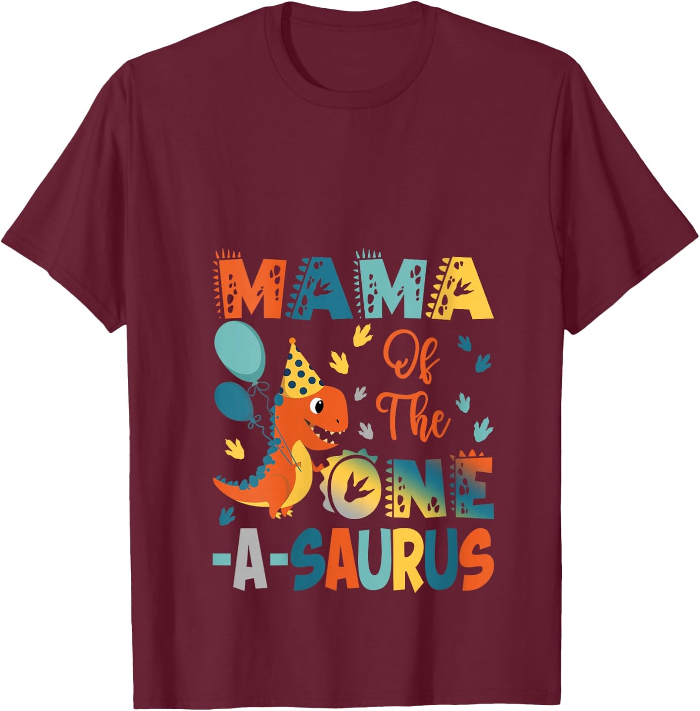 Mama Of The One-A-Saurus 2Nd Birthday Dinosaur Party V-Neck T-Shirt - T-Shirt | Maroon