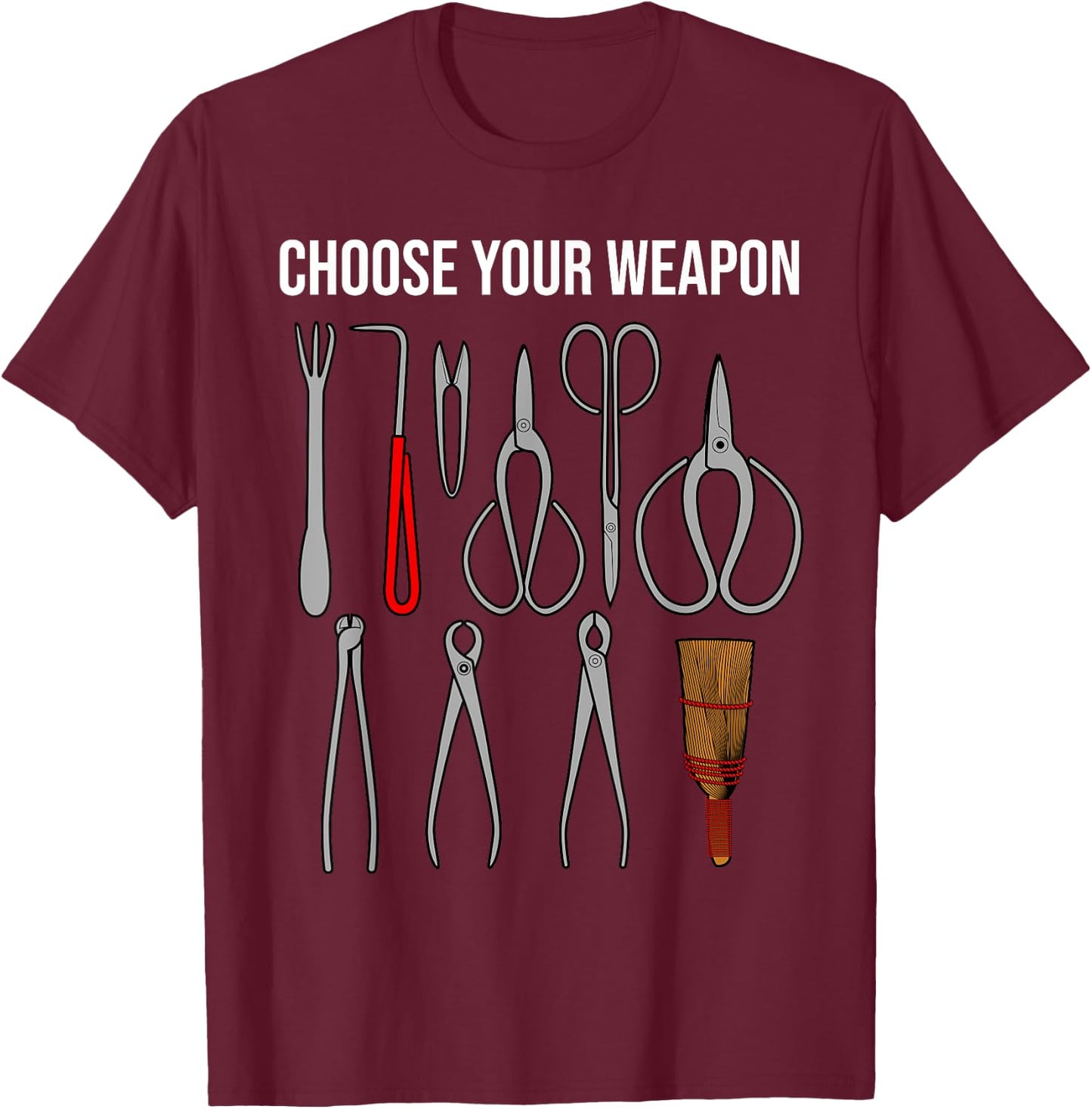Funny Bonsai Gardening Tools Design Women Pruning T-Shirt - T-Shirt | Maroon