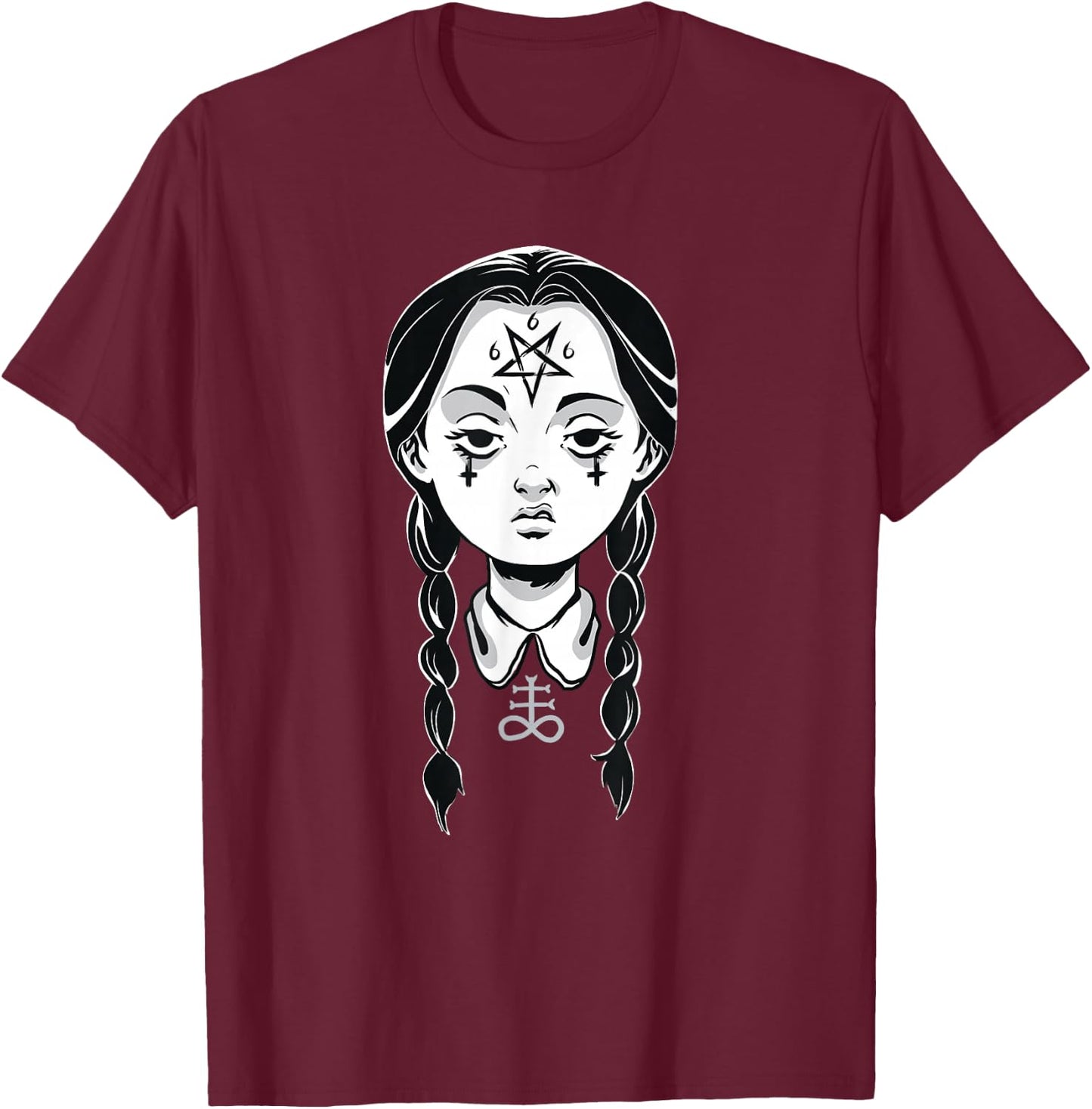 Satanic Shirt Punk Devil Goth Girl 666 Pentagram Leviathan T-Shirt - T-Shirt | Maroon