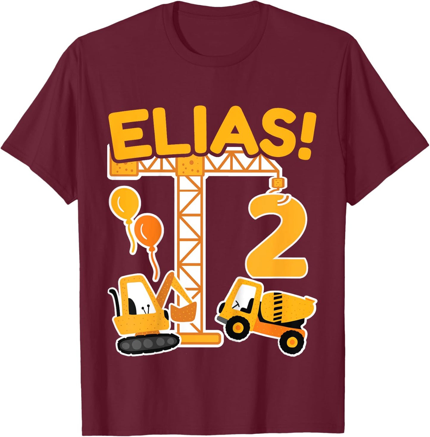 Kinder 2. Geburtstag Vorname Elias Bagger Deko Geschenk Jungen T-Shirt - T-Shirt | Maroon