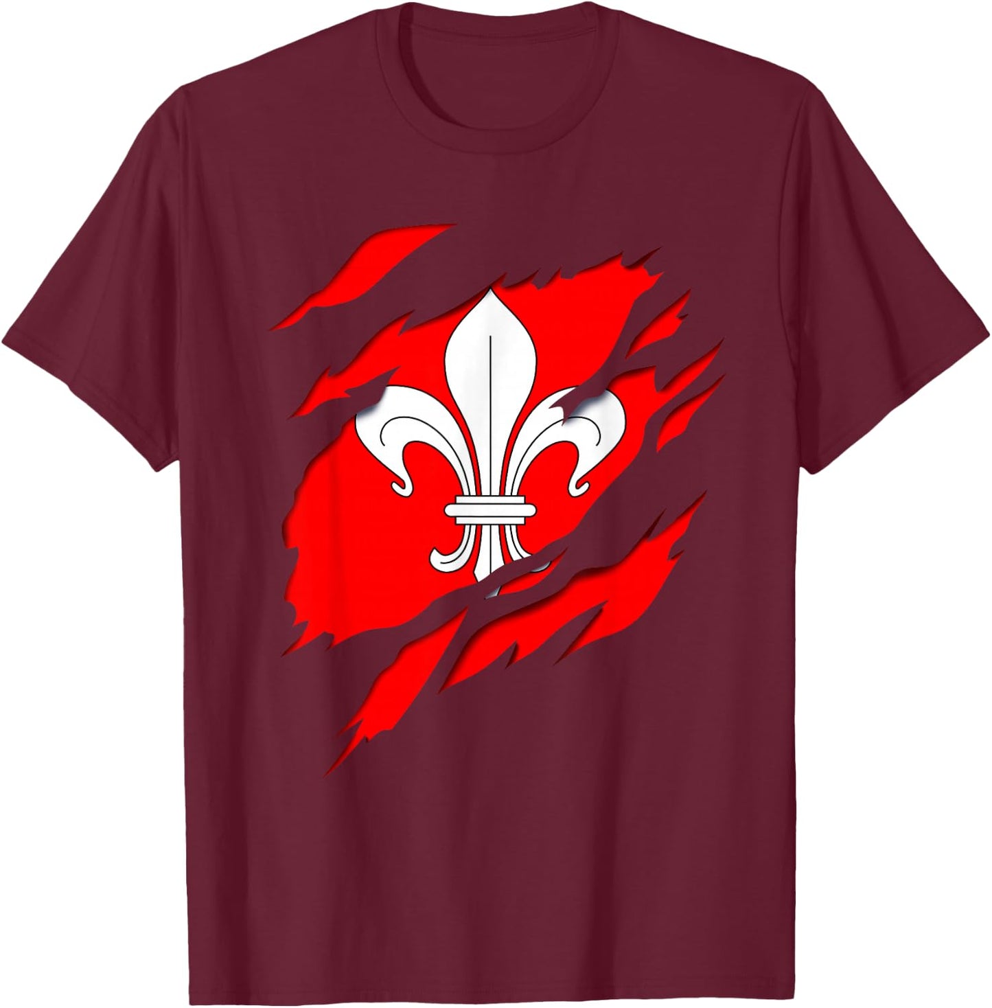 Flag Lille Coat of Arms torn with 3D effect. France T-Shirt - T-Shirt | Maroon