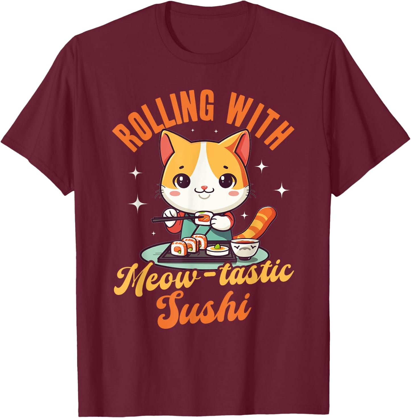 Sushi Roll Cat Neko Japanese Food Anime Kawaii Women Kids T-Shirt - T-Shirt | Maroon