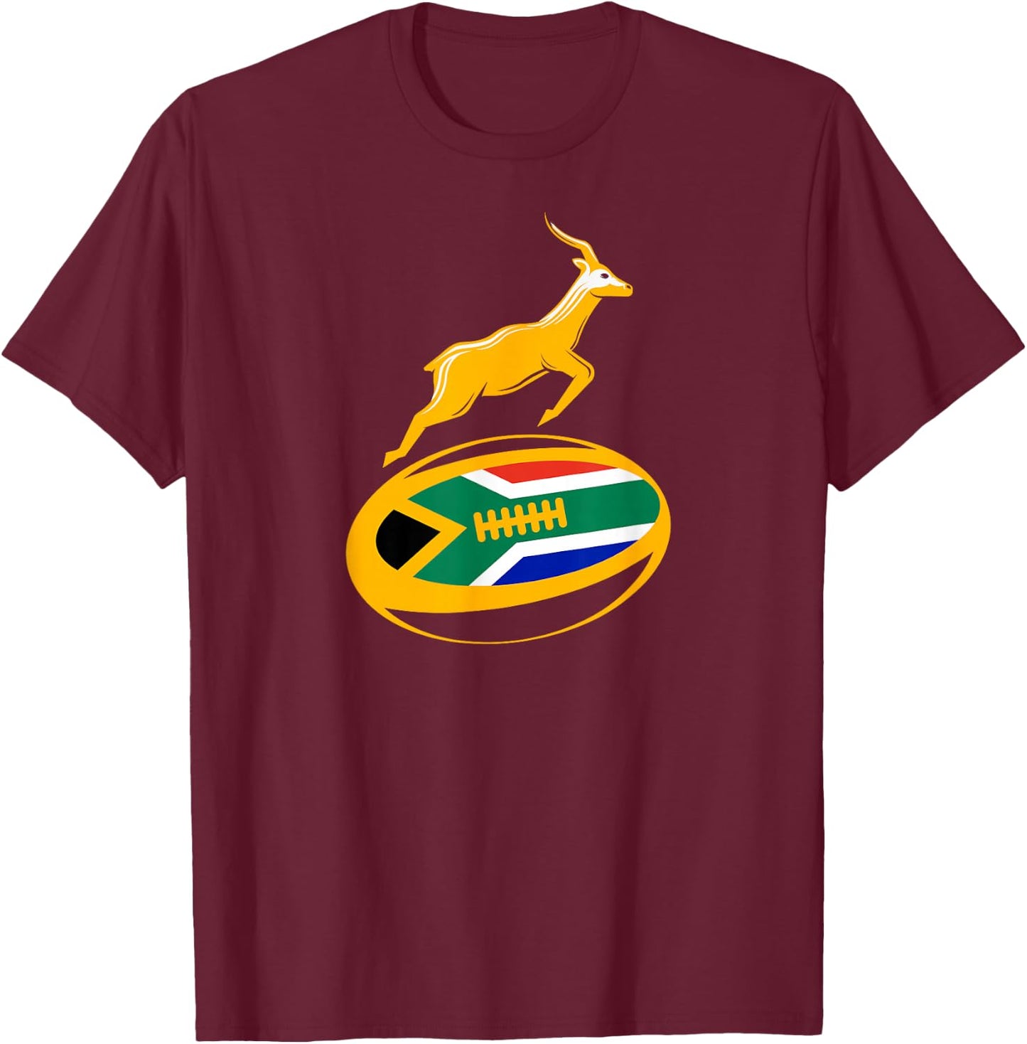 Springbok Rugbyball & Südafrikanische Flagge, Herren, Damen und Kinder T-Shirt - T-Shirt | Maroon