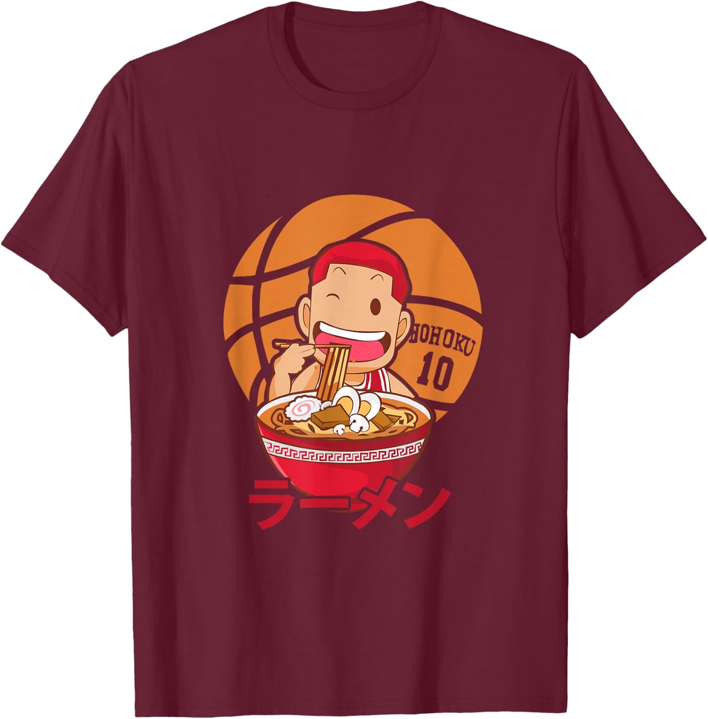 Anime Ramen Basketball T-Shirt - T-Shirt | Maroon
