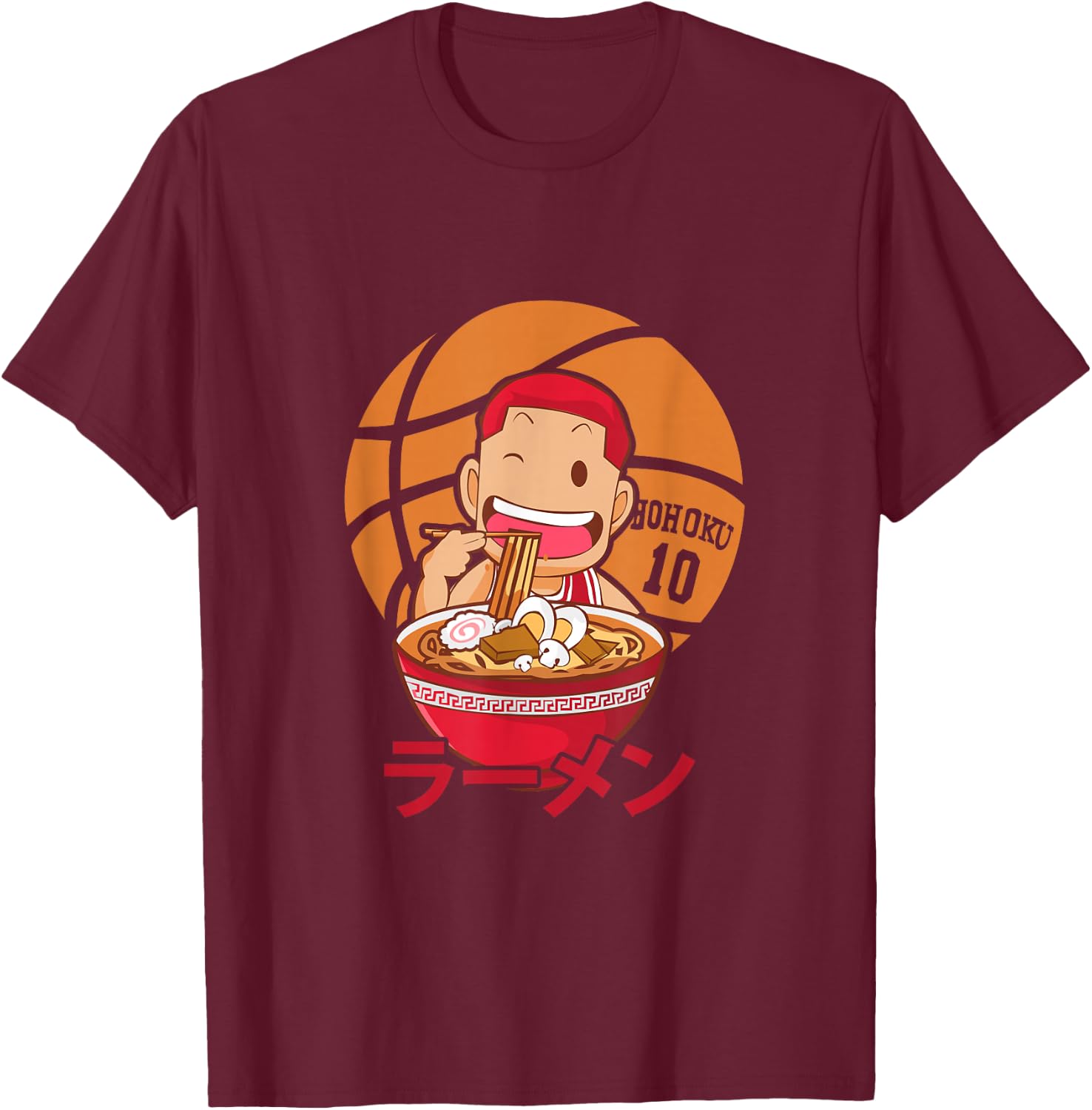 Anime Ramen Basketball T-Shirt - T-Shirt | Maroon