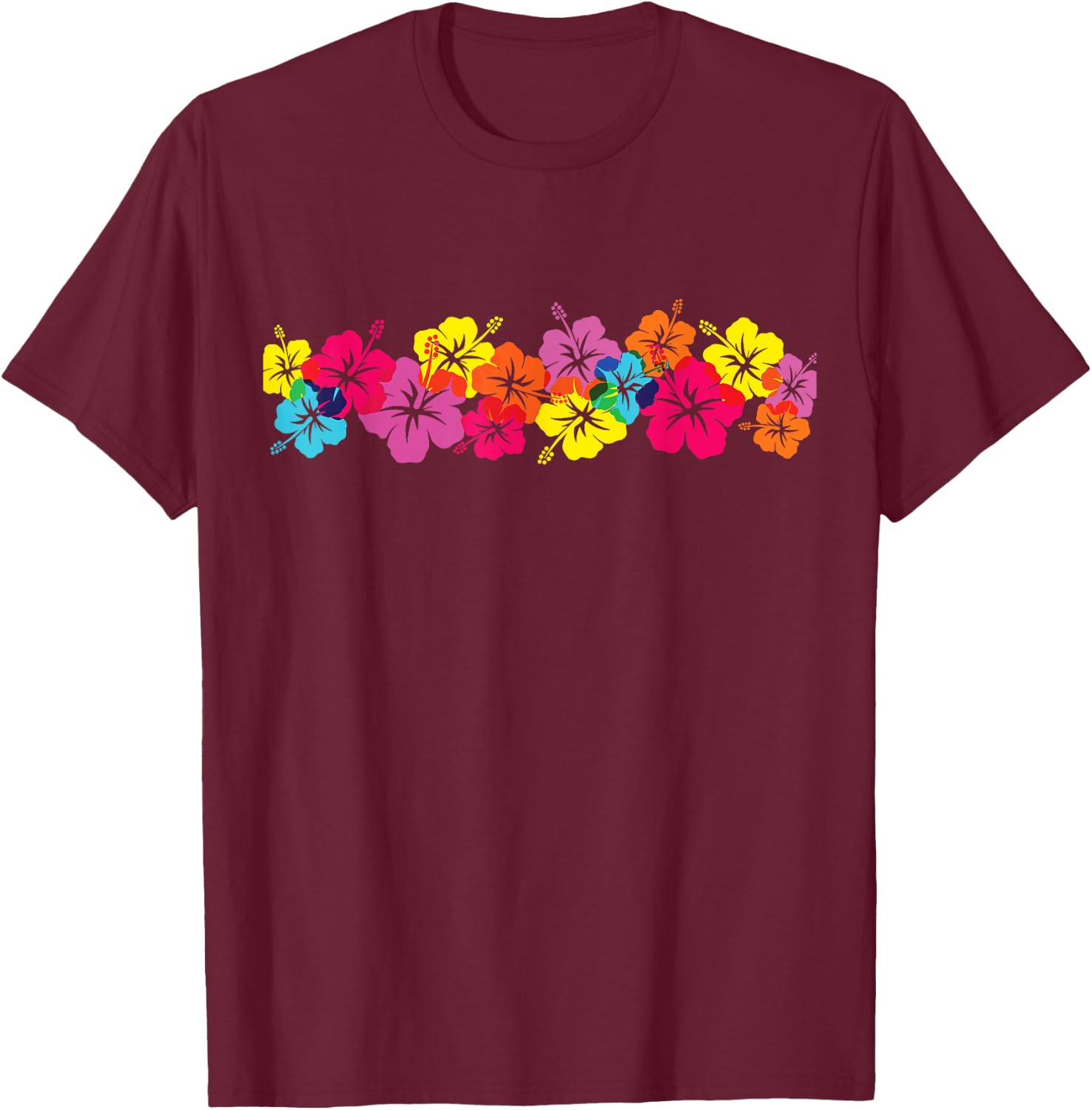 Surfer Style Vintage Hibiscus Flower Row Vintage Beach T-Shirt - T-Shirt | Maroon