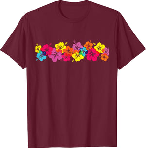 Surfer Style Vintage Hibiscus Flower Row Vintage Beach T-Shirt - T-Shirt | Maroon