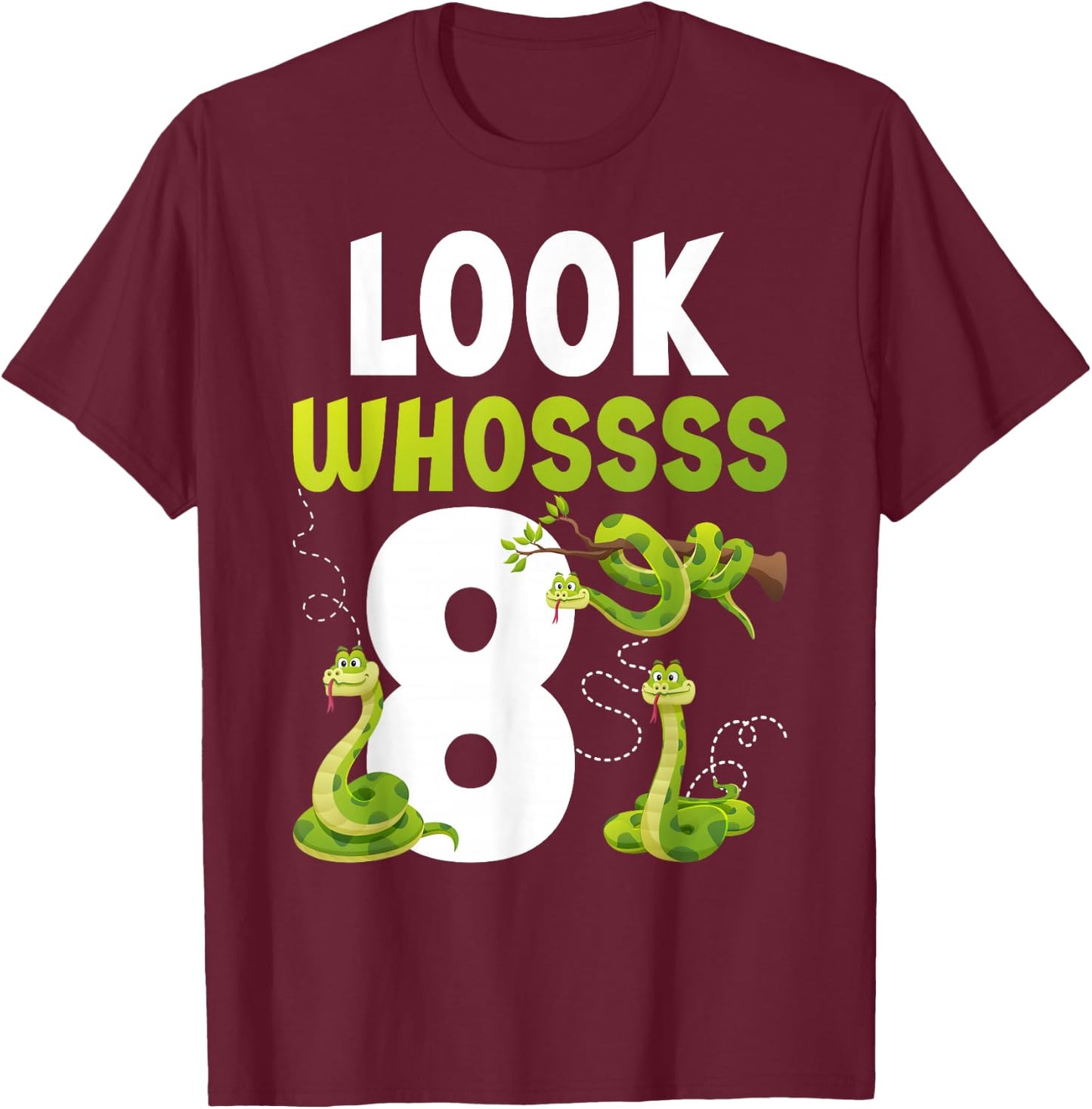 8th Reptile Birthday Eight Year Old Snake Birthday Party T-Shirt - T-Shirt | Maroon