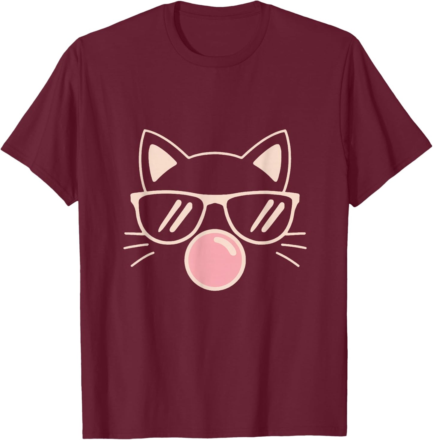 Cute Cat Graphic Bubble Gum Cat Lover Cat Mom Cat Dad T-Shirt - T-Shirt | Maroon