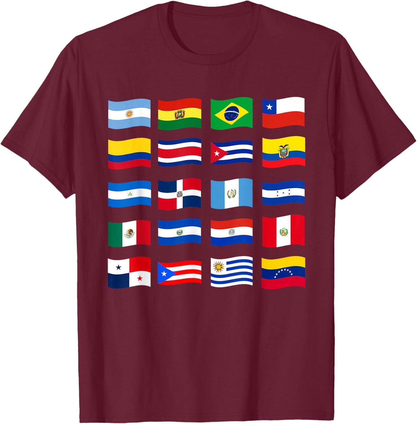 Hispanic Heritage Month National Latino Countries Flags T-Shirt - T-Shirt | Maroon