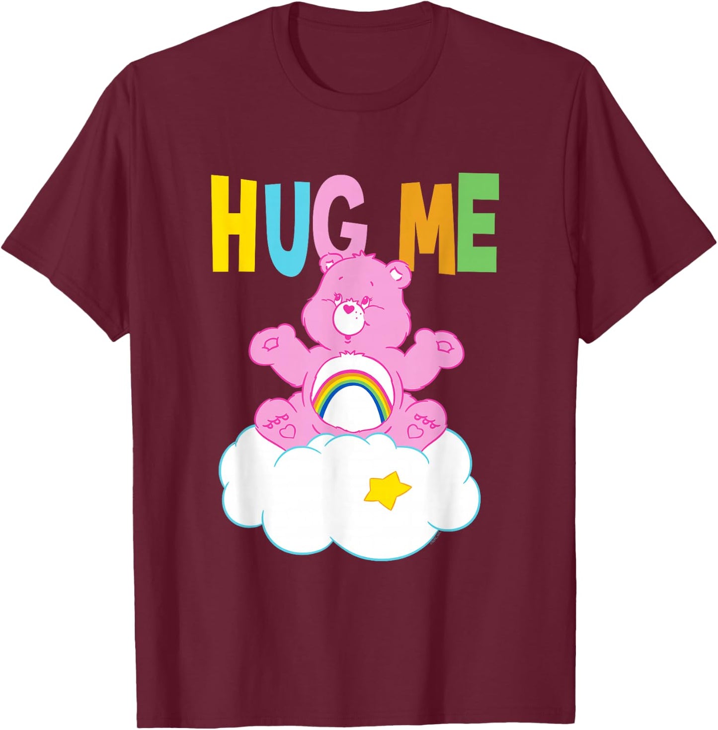 Care Bears Hug Me Cheer Bear Cloud Cute Cartoon T-Shirt - T-Shirt | Maroon