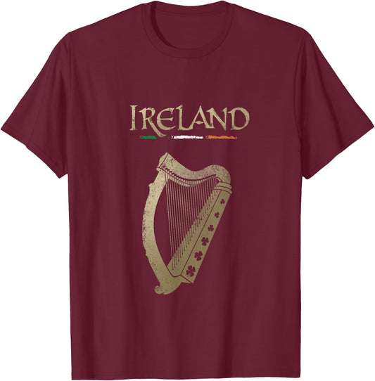 VinagreShop Irland-Flagge und Harfe mit Klee Schwarz S EU 38-40 T-Shirt - T-Shirt | Maroon