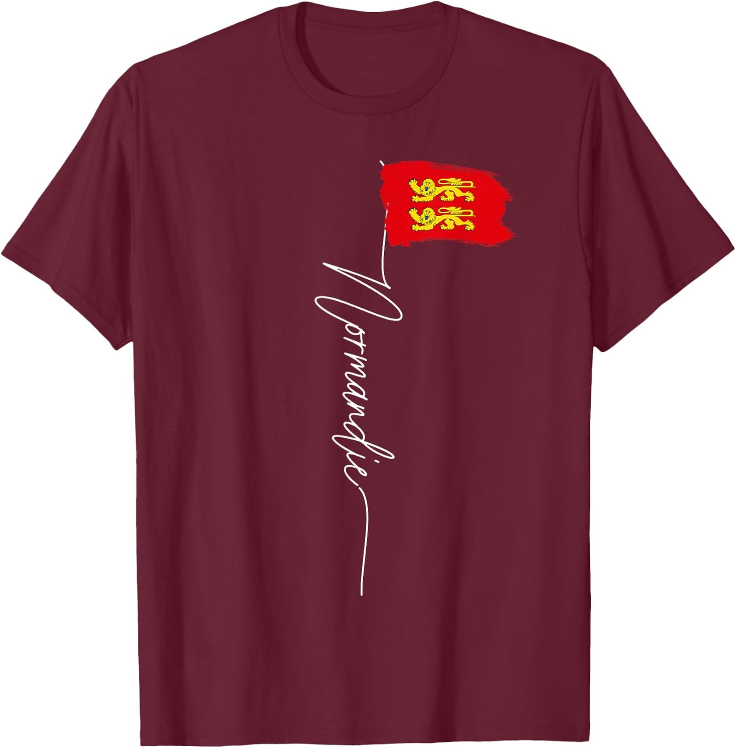 Normandy Lions Flag Yellow Man Woman Normandy France , Black T-Shirt - T-Shirt | Maroon