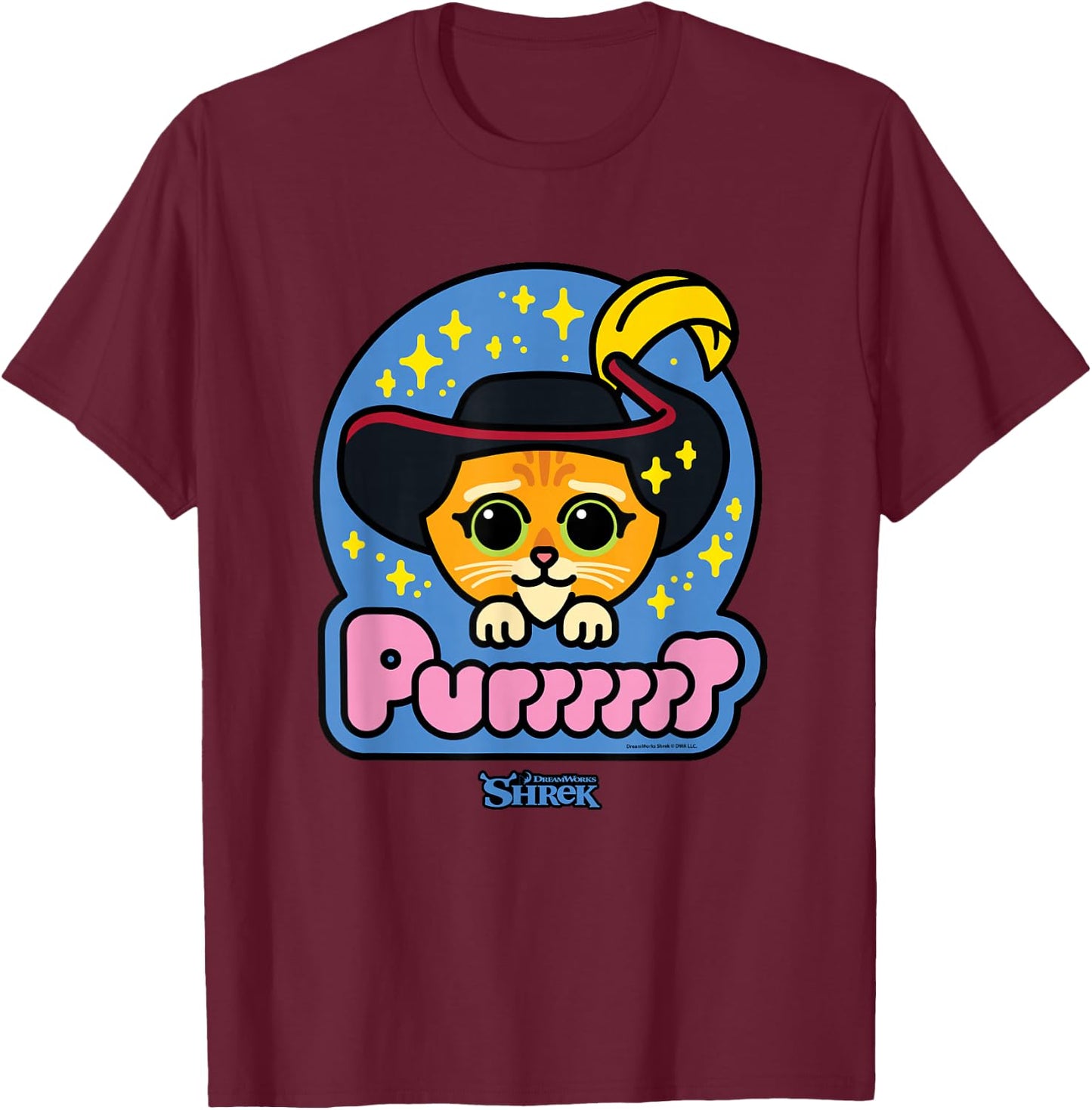 Shrek Emoji Style Puss in Boots Purr T-Shirt - T-Shirt | Maroon