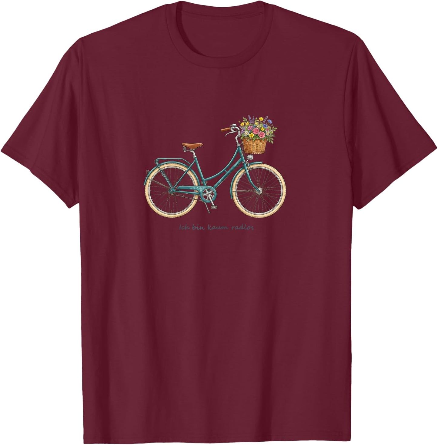 Ich Bin kaum radlos Fahrrad Spruch - Vintage Bike & Blumen T-Shirt - T-Shirt | Maroon