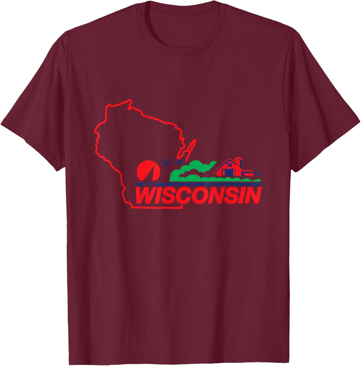 Wisconsin License Plate Wi Outline Red T-Shirt - T-Shirt | Maroon