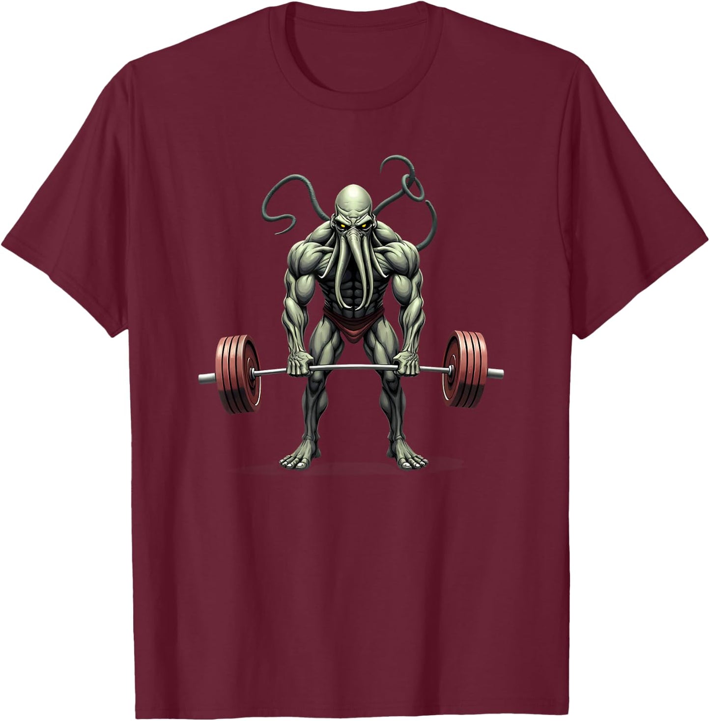 Workout Gym Cthulhu Deadlift Weightlifting T-Shirt - T-Shirt | Maroon