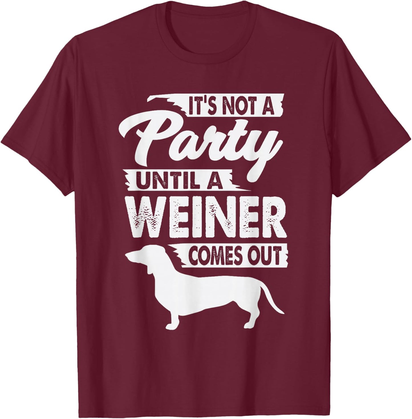 Immature Joke Designs Dachshund - Men's Small Black Party Themed Letter Print T-Shirt - T-Shirt | Maroon