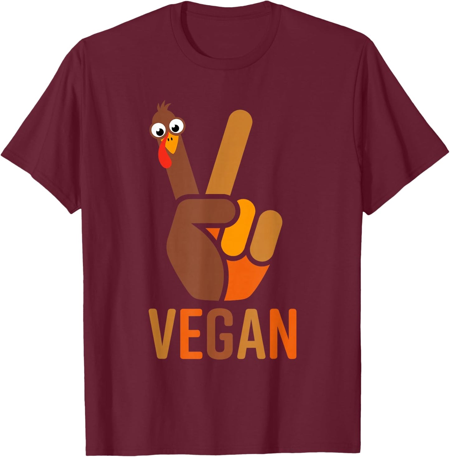 Funny Thanksgiving Shirts Women Men Peace Sign Turkey Vegan T-Shirt - T-Shirt | Maroon