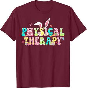 Physical Therapy Happy Easter PT Therapist Bunny Eggs T-Shirt - T-Shirt | Maroon