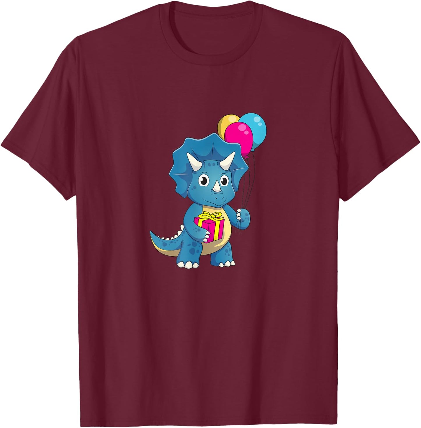 Cute Dinosaur Birthday party Triceratops T-Shirt - T-Shirt | Maroon