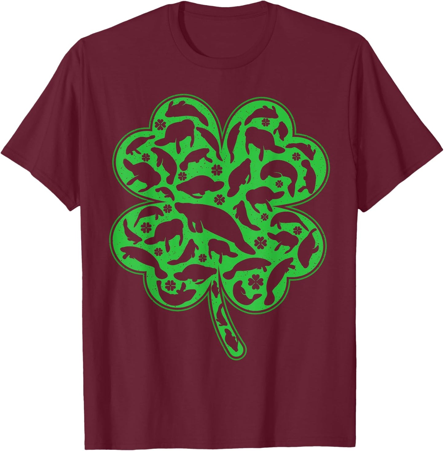 Luckiest Irish Shamrock Leaf Manatee St. Patrick's Day T-Shirt - T-Shirt | Maroon
