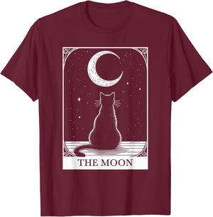 Tarot Card Vintage Crescent Moon Black Cat Mom Cat Lovers Women Kids T-Shirt - T-Shirt | Maroon