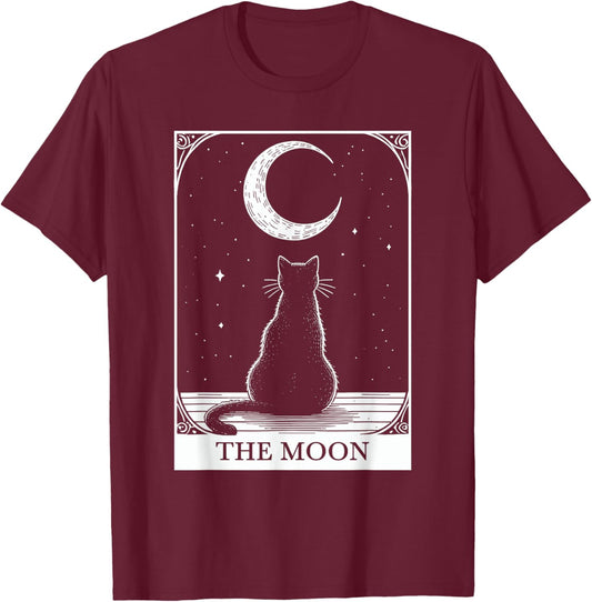 Tarot Card Vintage Crescent Moon Black Cat Mom Cat Lovers Women Kids T-Shirt - T-Shirt | Maroon