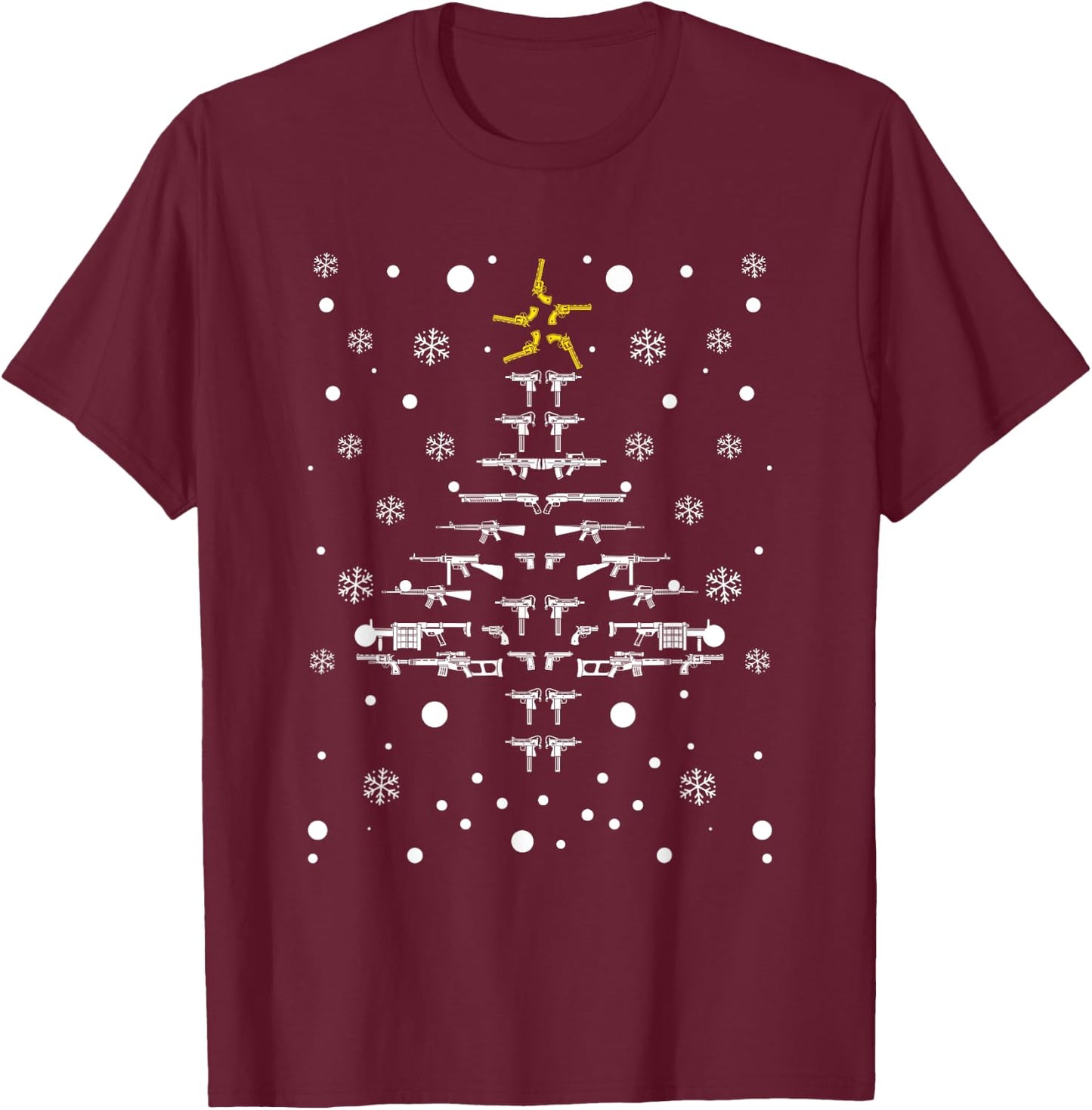 Guns Christmas Tree Xmas Gun PJs Pajamas Military Veteran T-Shirt - T-Shirt | Maroon