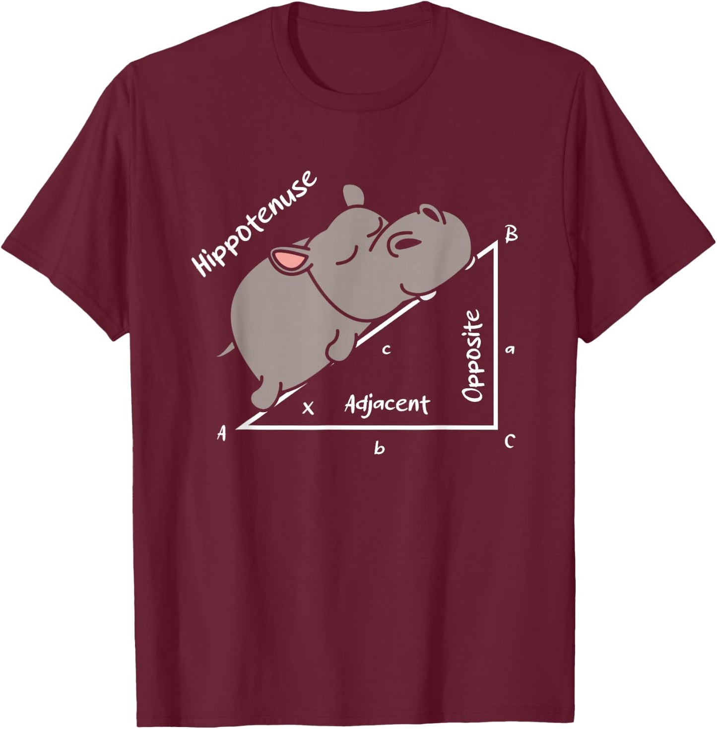 Hippotenuse Hippo Angle Function Hypotenuse Math Teacher T-Shirt - T-Shirt | Maroon