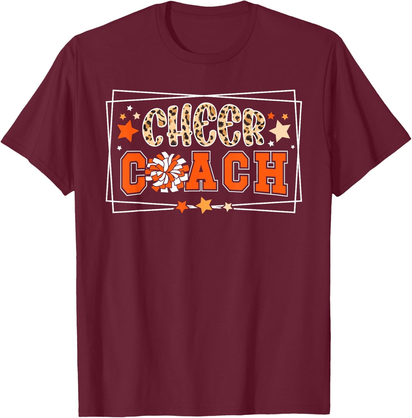 Cheer Coach Leopard Cheerleading Coach Cheerleader Coach T-Shirt - T-Shirt | Maroon
