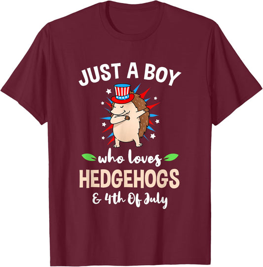 Just A Boy Who Loves Hedgehogs And 4th Of July T-Shirt - T-Shirt | Maroon