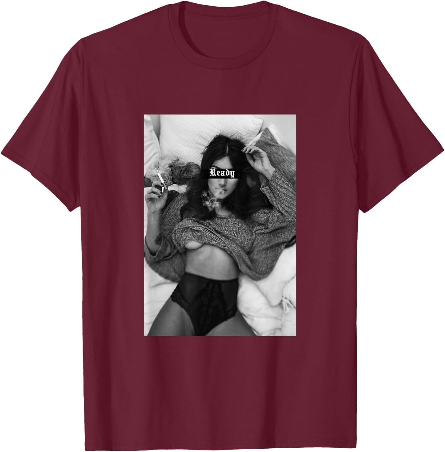 schwarz Weiß t shirt Motiv sexy Frau ist bereit interwäsche T-Shirt - T-Shirt | Maroon
