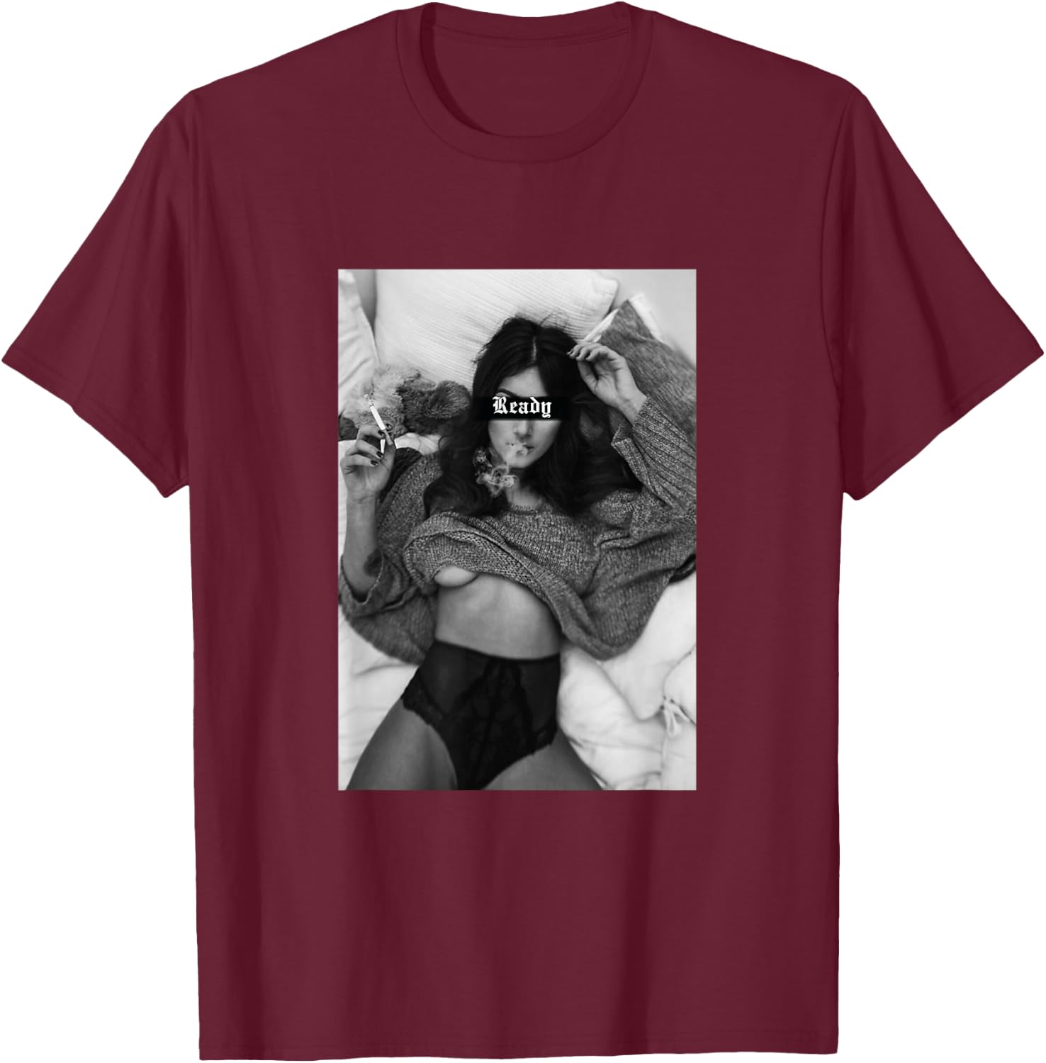 schwarz Weiß t shirt Motiv sexy Frau ist bereit interwäsche T-Shirt - T-Shirt | Maroon