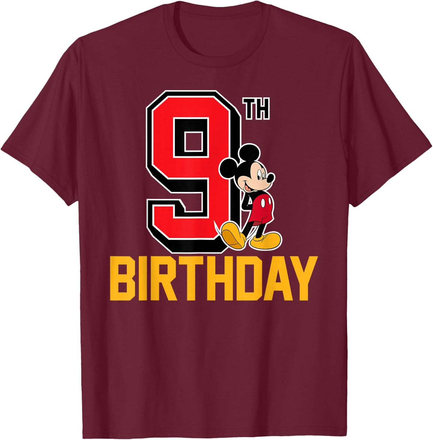 Disney - Mickey Mouse 9th Birthday T-Shirt - T-Shirt | Maroon