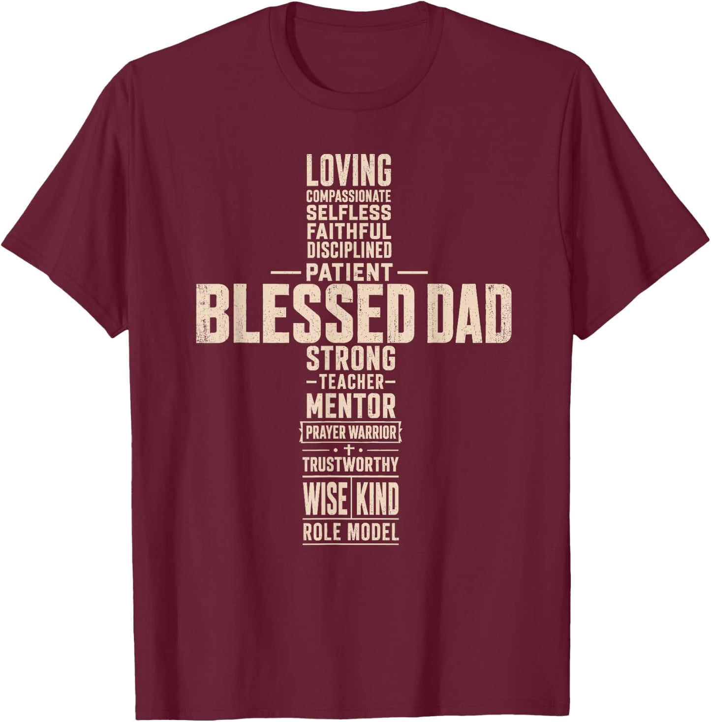 Blessed Dad Christian Cross Father's Day Minimalist Men T-Shirt - T-Shirt | Maroon